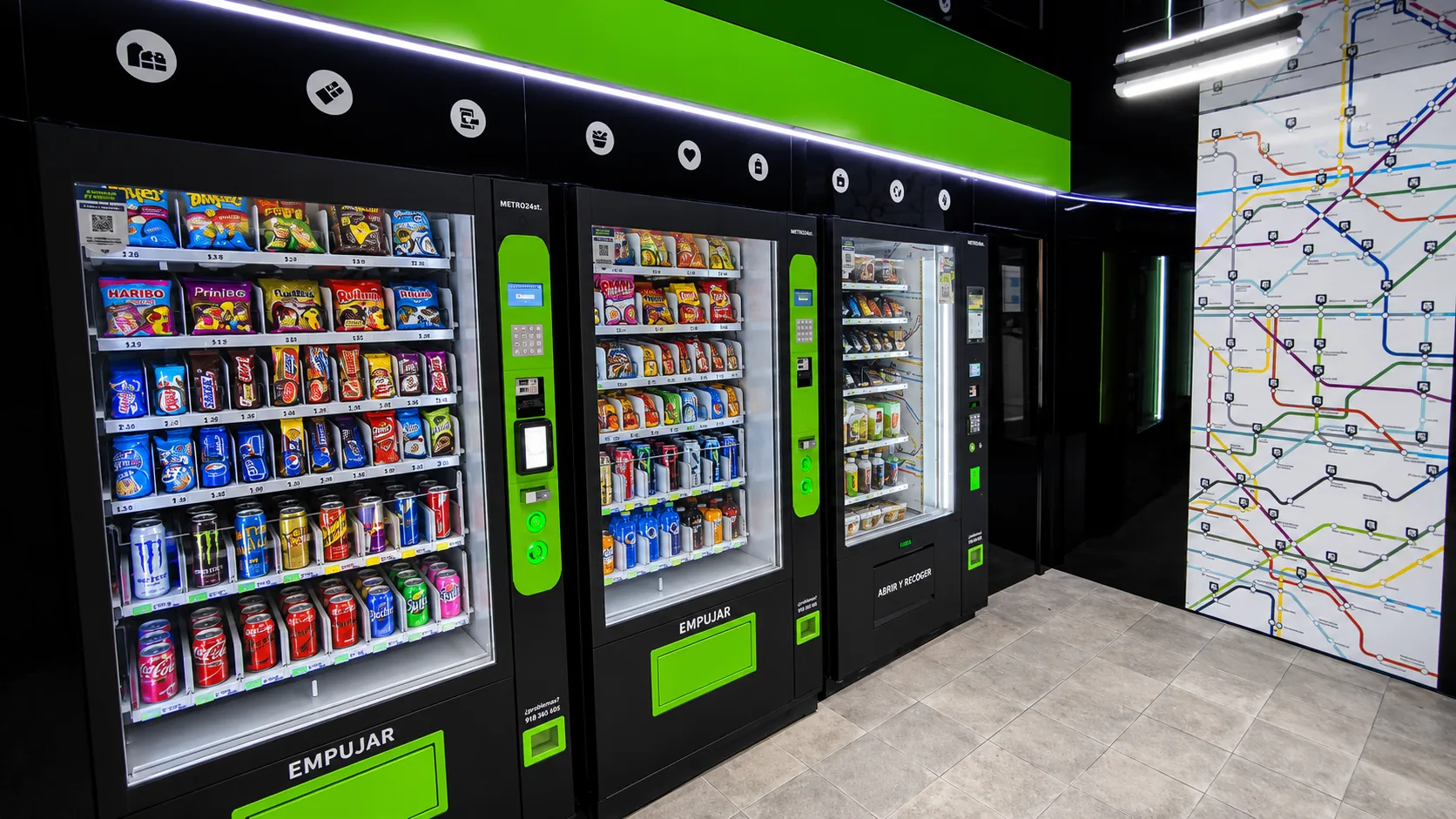 Interior de una tienda METRO24st con máquinas de última generación